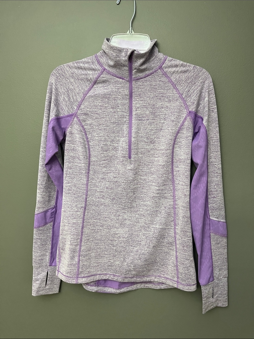 Lucy Lavender Heather Quarter-Zip Pullover with Purple Panels - Size S